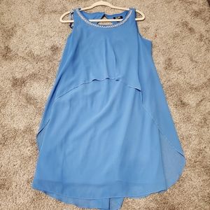SLNY evening ruffle dress with pearl accents
